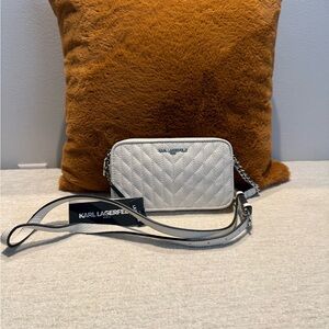 Karl Lagerfeld Cream Quilted Crossbody Camera Bag with Chain Strap